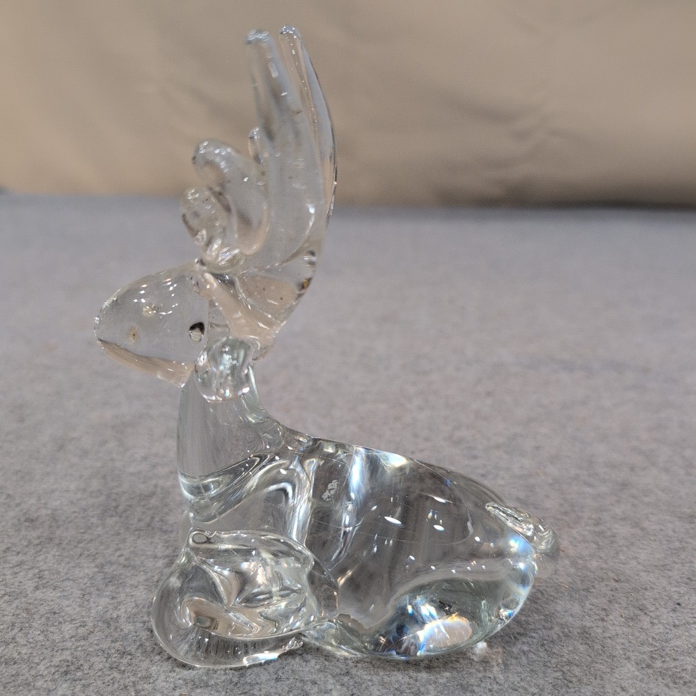 Vintage Silvestri Mouth Blown Clear Glass Reindeer Resting Figurine Decor‎